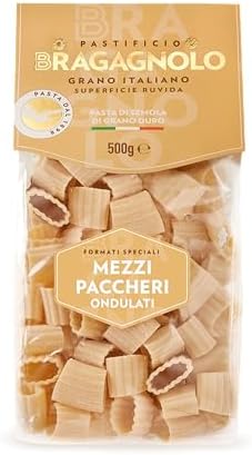 Pastificio Bragagnolo, Mezzi Paccheri Ondulati 887 Bronze-Drawn, 100% Italian Pasta, Made with Durum Wheat Semolina Flour, Non GMO (1 LB. BAG) - Consistently al Dente.