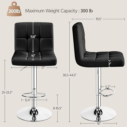 Yaheetech Single Bar Stool, Adjustable PU Leather Swivel Barstools, Modern Counter Stools with Back and Footrest, Counter Height Barstools for Bar, Kitchen, Dining Room, Black