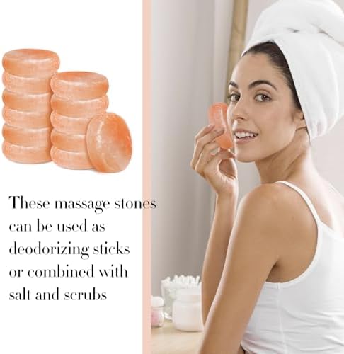 12 Pcs Flat Oval Massage Stone 3.5 x 1 x 2.6 Inch Crystal Hand Carved Stone Pink Himalayan Salt Massage Therapy Heated Warmer Rock for Salt and Sugar