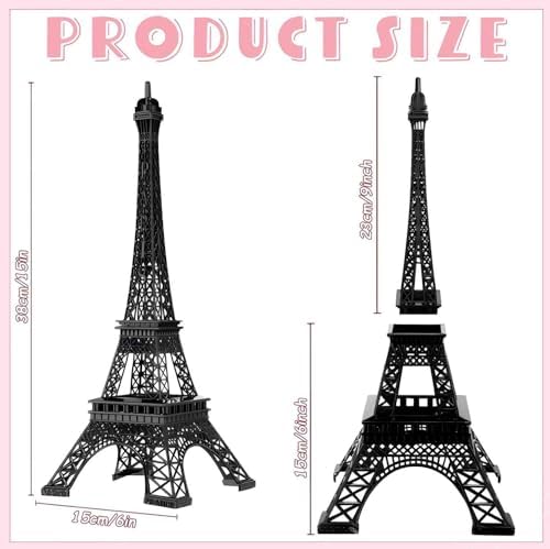 Therwen 12 Pcs 15'' Eiffel Tower Statue Decor Alloy Metal Paris French Eiffel Tower Model Collectible Figurine Paris Craft Art Statue Model Party Decoration Gift for Cake Topper(Black)