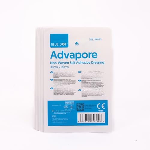 Blue Dot Advapore Fabric Non-Woven Self Adhesive Wound Dressing 50-Piece Set, 10 cm x 15 cm Size