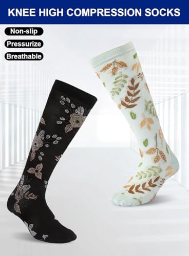 6 Pairs Compression Socks for Women Men, Medical Compression Socks for Women & Men, Support Knee High Socks for Running Nurses Travel