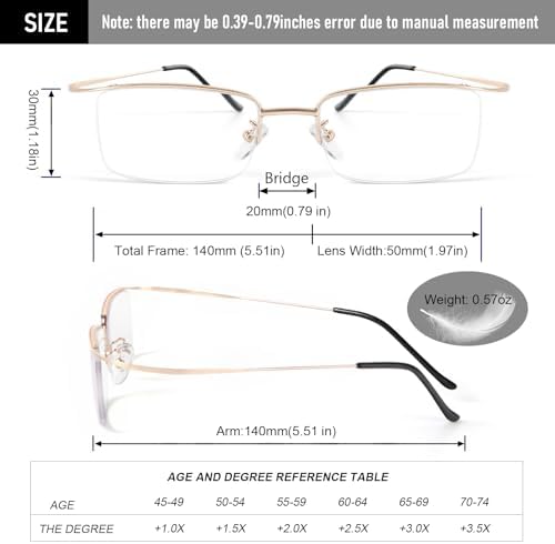 DXYXYO 2 Pack Metal Reading Glasses Blue Light Blocking, Men Women Ultra Light Half Frame Readers