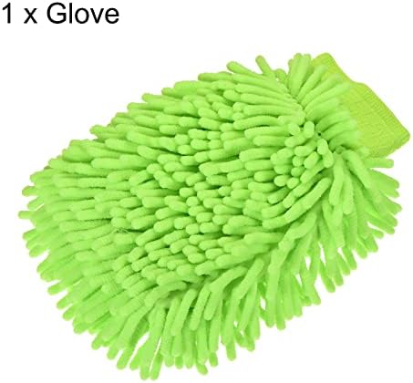 Microfiber Soft Chenille Wash Mitten Double Sided Large Dusting Gloves for House Cleaning, Light Green