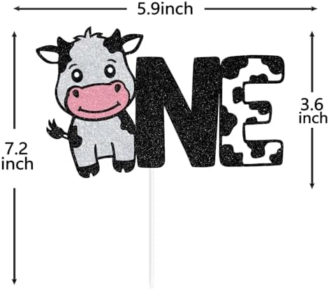 Black Glitter Cow One Cake Topper, Holy Cow I'm One Cake Décor, Cow Wild Animals Themed Baby's 1st Birthday Party Decorations Supplies