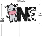 Black Glitter Cow One Cake Topper, Holy Cow I'm One Cake Décor, Cow Wild Animals Themed Baby's 1st Birthday Party Decorations Supplies