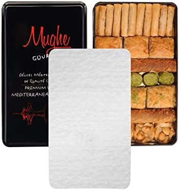 Mughe Gourmet Assorted Baklava Gift Box, 600g (1.32lb) - Authentic Turkish Pastry Tin with Pistachio, Walnut, Cashew and Hazelnut - Halal, Vegetarian Mediterranean Sweets for Birthdays, Christmas and Special Occasions