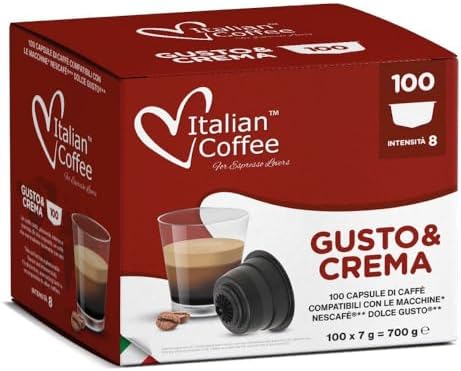 Italian Coffee for Espresso Lovers capsules compatible with Dolce Gusto machines (100 Count (Pack of 1), Gusto&Crema)