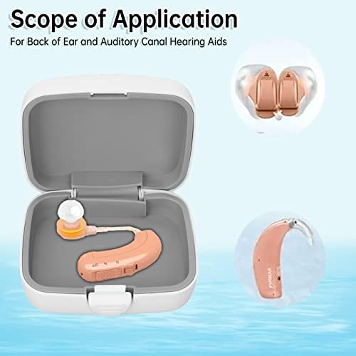 Waterproof Hearing Aid Case, Shockproof, Dustproof Hard Storage Box for Travel, Portable Hard Storage Box with Silicone Cushion, Pocket Size Protective Organizer for 2 Hearing Aids, White