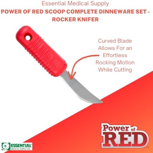 Essential Medical Supply Power of Red Rocker Knife - Adaptive Independence Aid for Easy Cutting and Eating for Seniors and the Elderly - 1 Piece