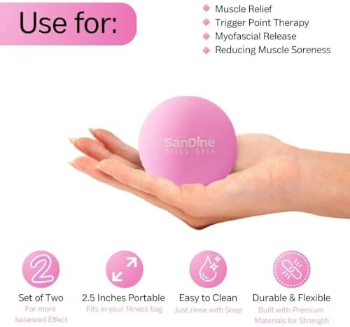 Lacrosse Massage Balls for Deep Tissue Massage - Release Tension Relieve Muscle Soreness Improve Flexibility - Ideal for Myofascial Release Trigger Point Therapy - 2Pack Yoga Balls by Sandine (Pink)