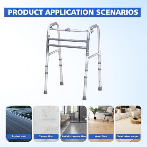 Folding Standard Walkers for The Seniors,MAX 350lbs，Portable Aluminum Alloy Walker，Adjustable Height, 2-in-1 Fixed，Cross Walk Modes Aluminum Frame Height Adjustable Standard Walkers