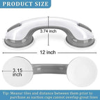 Shower Handle 1 Pack Grab Bars for Bathtubs & Showers, 12 inch Grab Bars for Bathroom with Strong Hold Suction Cup, Balance Bar Safety Hand Rail for Injury, Senior, Elderly Grey