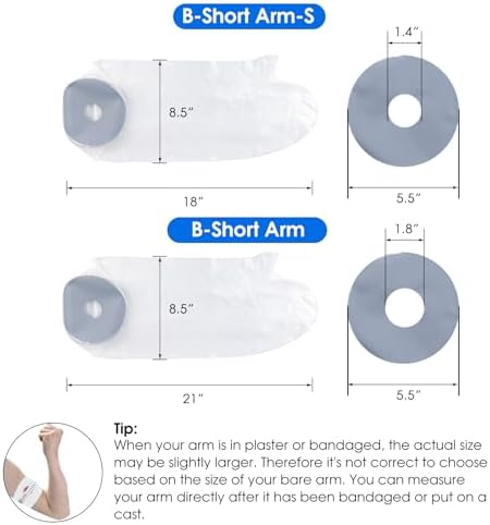 COMFYTHERA Waterproof Arm Cast Cover for Shower Wound Protector Bath Adult Watertight Cast Bag Showering for Surgery Bandage Broken Hand,Wrist,Finger, Elbow Reusable Durable (B-Short Arm-M)