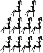 Women Birthday Cake Topper 10pcs High Heels Lady Cupcake Toppers Acrylic Princess Fairy Girl Silhouette Dessert Picks for Wedding Party, Black, 16.6*10.3cm