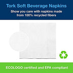 Tork White Soft Beverage Napkin, 1/4 Fold 2-ply, 9.3" x 9.3", 40 x 150 napkins, B1242
