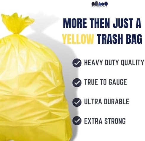 Plasticplace 32-33 Gallon Trash Bags │ 1.5 Mil │ Yellow Garbage Can Liners │ 33’” x 39” (100 Count), W33Y15