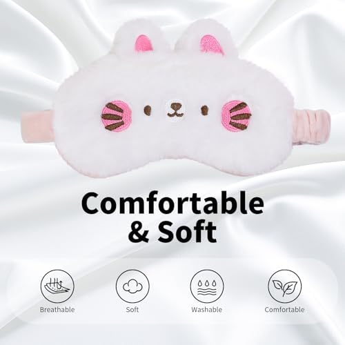 PERFECTSIGHT Sleep Eye Masks, Cute Sleep Eye Cover Lightweight Adjustable Eyeshade Mask Cover for Women Men Sleep Travel Nap, Bunny