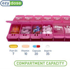 EZY DOSE Push Button (7-Day) Pill Case, Medicine Planner, Vitamin Organizer, 2 Times a Day, AM/PM Container, X-Large Compartments, Arthritis Friendly, Easy to Use, Transparent Lids, Pink, BPA Free