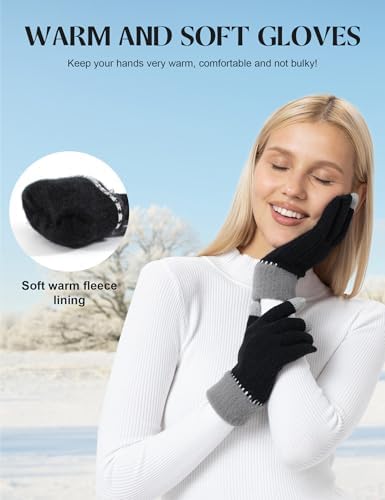 Winter Gloves for Women, 4 Pairs Womens Touch Screen Warm Lining Stretchy Thermal Knitted Gloves for Cold Weather