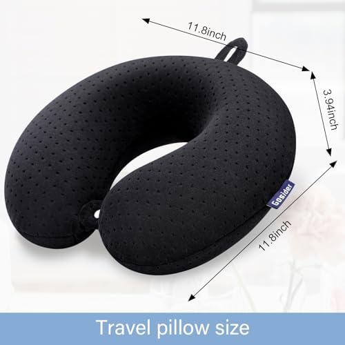 Black Travel Neck Pillow Memory Foam Airplane Pillow for Neck and Head Support Soft Portable U Shape Neck Pillow for Plane, Car & Home Office Use