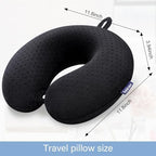 Black Travel Neck Pillow Memory Foam Airplane Pillow for Neck and Head Support Soft Portable U Shape Neck Pillow for Plane, Car & Home Office Use