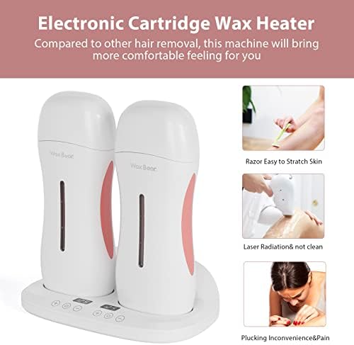 Wax Bear Roll On Wax Warmer with Double Roller for Soft Wax Cartridges, Magnetic Heating Base for Hair Removal at Home or Salon (White)