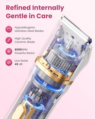 Bikini Trimmer for Women - 5 in 1 Electric Razors for Ladys Pubic Facial Nose Body Leg Hair Removal, Waterproof Electric Shaver for Women Private Area Sensitive Skin, Personal Hair Trimmer-White