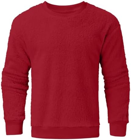 Mens Fleece Sherpa Crewneck Sweatshirts Loose Fluffy Fuzzy Pullover Sweaters Long Sleeve Unisex Fall Winter Warm Tops
