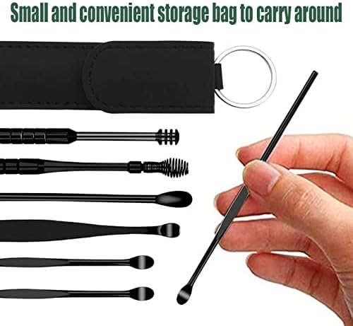 12 Pcs Ear Pick Earwax Removal Kit, Ear Cleaning Tool, Stainless Steel Earwax Removal Tool with Leather Storage Box (Black&Green)