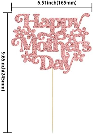 1Pcs Happy Mother's Day Cake Topper Glitter Best Mom Ever Cake Picks Flower Mom Cake Decorations for Happy Mother's Day Birthday Party Cake Decorations Supplies Gold
