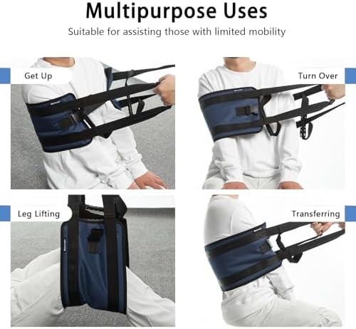 Transfer Sling Transfer Belts Senior Home Care,Strong Straps and Two Sets of Soft Rubber Handles Body Mobility Aid for Patients,Seniors Disabled, Elderly, Injured (Dark Blue, 35in*9.5in)