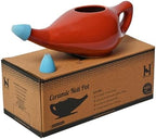 HealthGoodsIn Ceramic Neti Pot, Dishwasher Safe, Premium Handcrafted with 2 Silicone Nozzle and Salt for Sinus - 225 Ml. Capacity (Brown)