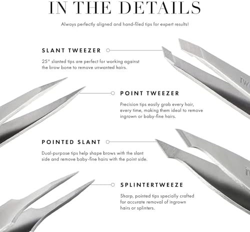 Tweezerman Petite Tweeze Set with Travel Case - Point and Slant Tweezers, Tweezers for Travel (Pink Case)