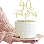 LOVENJOY 40 and Fabulous Cake Topper Gold Glitter for 40th Birthday Party Cake Decoration Glittery