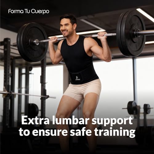 Forma Tu Cuerpo Waist Trainer Neoprene Black Belt - Adjustable Lumbar Support Belt for Workout, Back Support for Men & Women