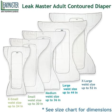 LeakMaster Adult Contoured Cloth Diaper with Nighttime Insert - Large Fits 36-44 inch Waists - 100% Cotton Gauze - 4x10x4 Layering with 10 Layered Optional use Insert for Maximum Absorbency.