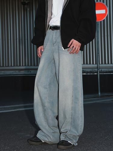 Baggy Hip Hop Jeans for Men Wide Leg Skater Denim Pants Casual Loose Fit Long Trousers