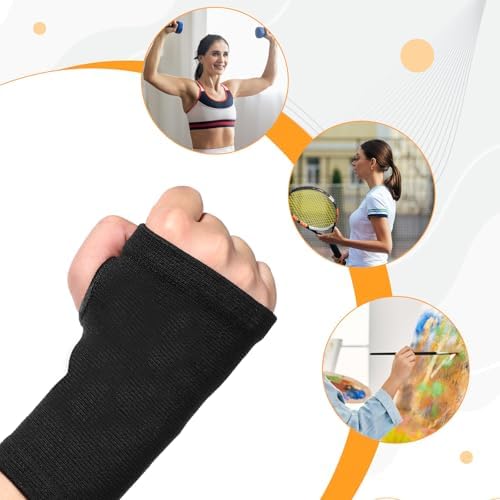 Palm Brace Wrist Support Sleeves Compressa Wrist Sleeve Hand Sleeves for Women Men Hand Brace Splint Sports Glove Wrists Braces for Typing Gardening Golf Yoga (1 Pair Black)
