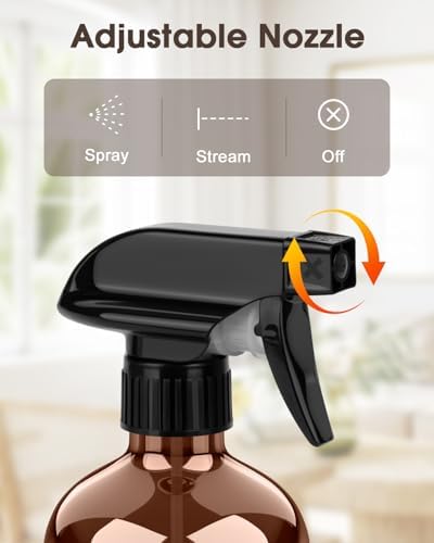 Glass Spray Bottle with Silicone Sleeve Protection, Amber Glass Spray Bottle Set for Window Cleaner Aromatherapy Facial Hydration Watering Flowers Hair Care 2 Pack/16 oz (Brown & Grey, 16 oz)