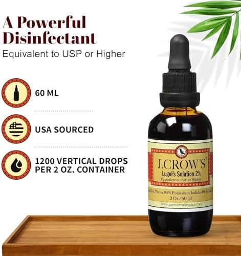J.CROW'S® Lugol's Solution of Iodine 2% 2 oz (2 Bottle) – Premium Iodine & Potassium Iodide Liquid, Gluten & Alcohol-Free Natural Brine Extract, No Expiration - 1200 Drops