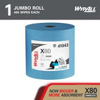 WypAll PowerClean X80 Cloths Heavy Duty Wipes (41043), Jumbo, Extended Use Towels, Blue (1 Roll of 455 Sheets, 455 Sheet Total)