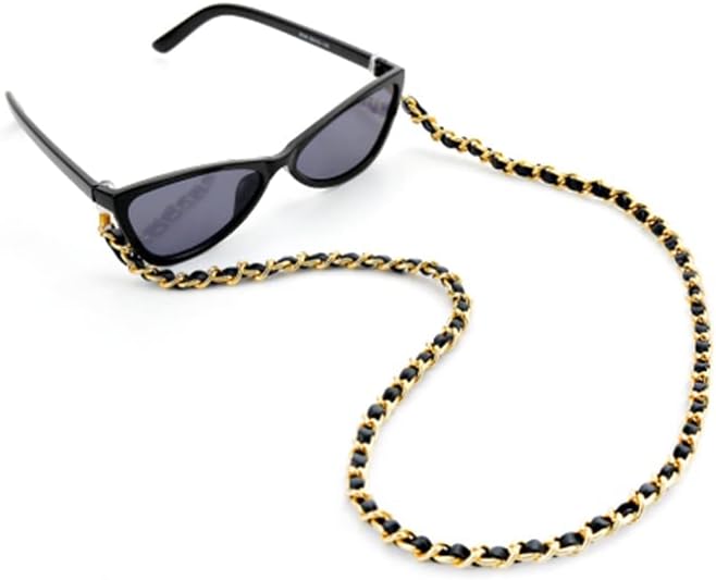 yaozeio Eyeglass Sunglass Strap Chain Lanyard for Glasses Mask Holders Around Neck Leather Metal Face Mask Chains for Women Gold Eyewear Chain Sunglass Lanyards for Women