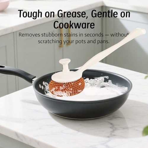 Kitchen Cleaning Brush with Replaceable Head –Dish Scrubber for Non-Stick Pans, Pots, Sink & Dishes – Sturdy Handle for Heavy-Duty Cleaning – Includes 2 Brush Heads & 2 Traceless Hooks