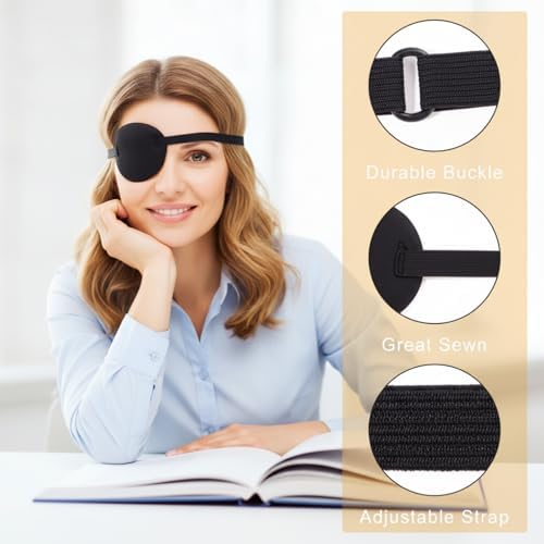 Nuanchu 18 Pcs Pirate Eye Masks for Adults Black Pirate Single Patches Adjustable Comfortable 3D Mask Party Favor (Black)