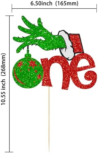 Gyufise 1 Pack Christmas One Cake Toppers Merry Christmas Hand Cake Picks Birthday Party Decoration for Xmas Theme Baby Shower 1st Birthday Party Cake Decorations Supplies Red