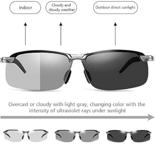 Photochromic Polarized Sunglasses for Men – UV400 Sports and Driving Glasses, Day and Night Adaptive Lenses, Ultra-Lightweight Cycling Eyewear with Anti-Glare, Anti-Fog for Outdoor Activities