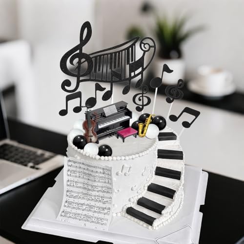 Knana 22Pcs Music Cake Toppers Piano Violin Cake Decorations Musical Notes Decorations for Party Supplies