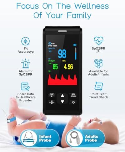 HOLFENRY Handheld Pulse Oximeter for Baby&Adult,Infant Pulse Oximeter Fingertip Rechargeable with Continuous Monitor&Alarm, Infant Oxygen Monitor Fingertip