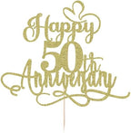 Gold Glitter Happy 50th Anniversary Cake Toppers- 50 Wedding Anniversary Party Decoration Ideas,Birthday Cake Decorations,50th Anniversary Party/Birthday Party Decorations